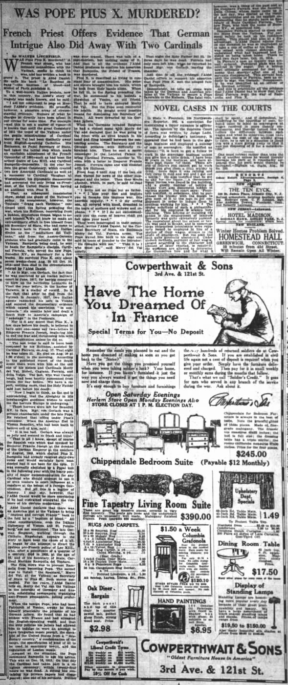 ¿Fue asesinado el Papa Pío X?  (New York Times, 2 de noviembre de 1919)