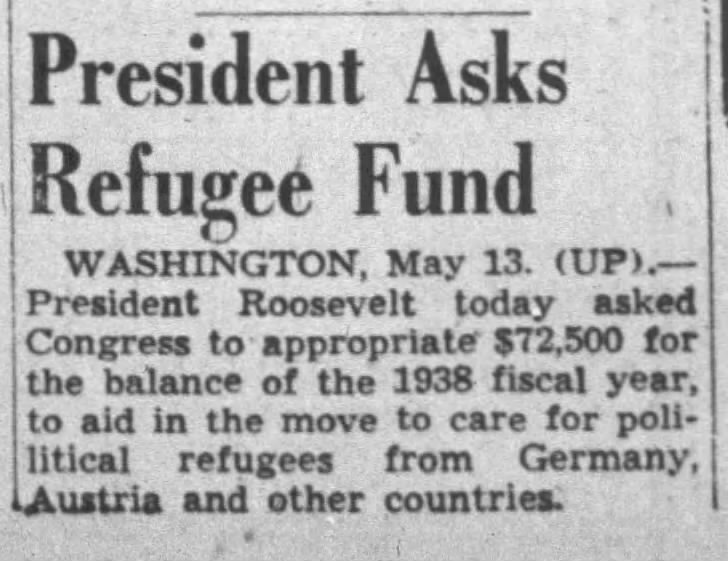 President Asks Refugee Fund
