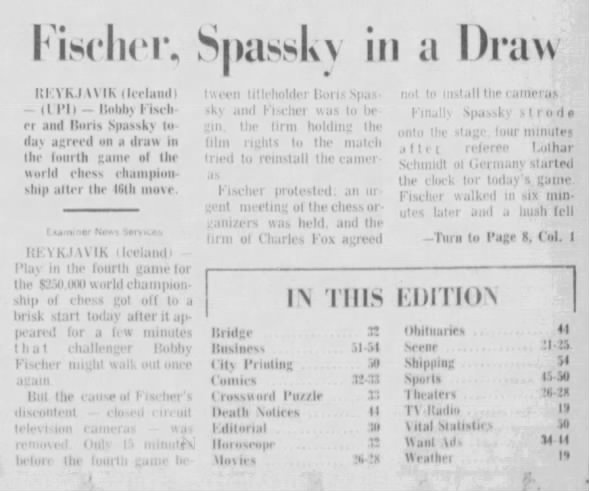 Fischer, Spassky in a Draw