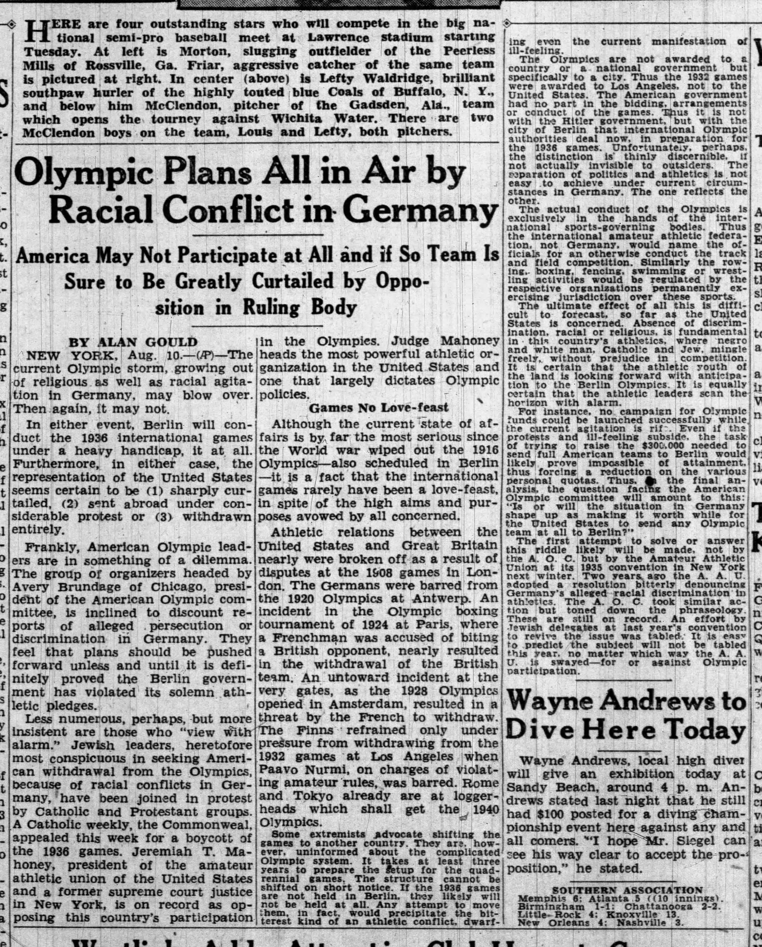 Olympic Plans All in Air by Racial Conflict in Germany