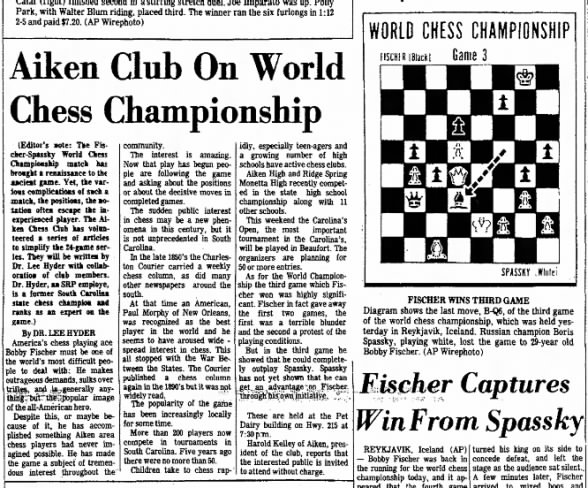 Aiken Club on World Chess Championship