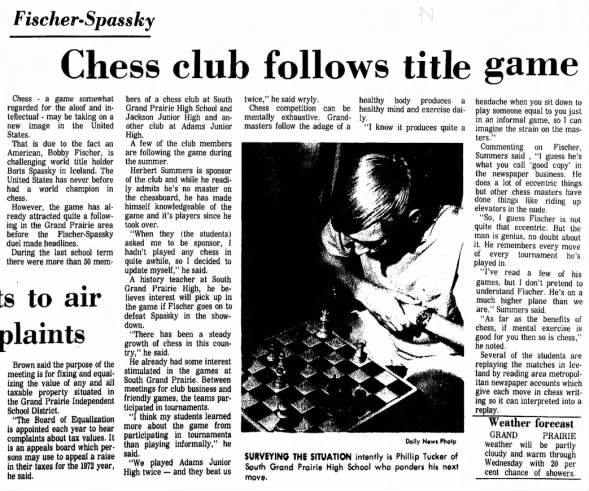 Fischer-Spassky: Chess Club Follows Title Game