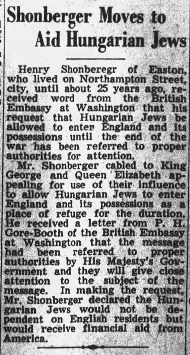 Shonberger Moves to Aid Hungarian Jews