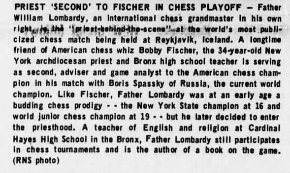 Priest 'Second' To Fischer In Chess Playoff