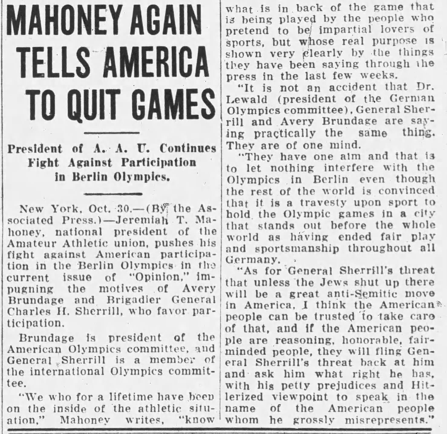 Mahoney Again Tells America to Quit Games