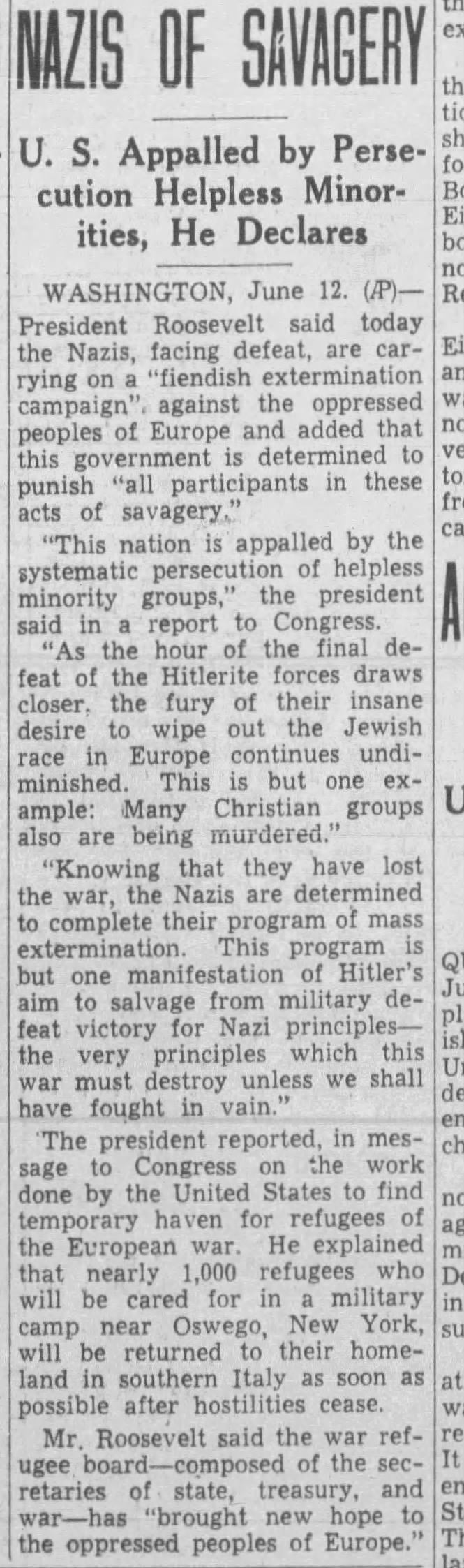 Roosevelt Accuses Nazis of Savagery