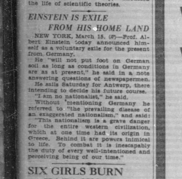Einstein Is Exile From His Home Land