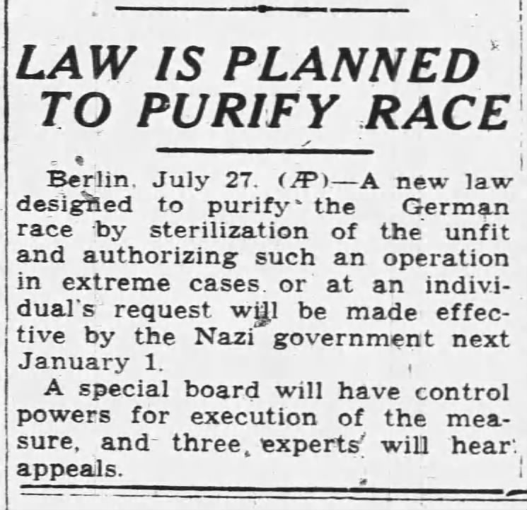 Law Is Planned To Purify Race