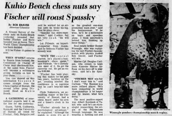 Kuhio Beach Chess Nuts Say Fischer Will Roast Spassky