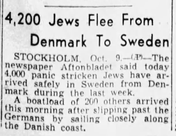 4,200 Jews Flee From Denmark To Sweden