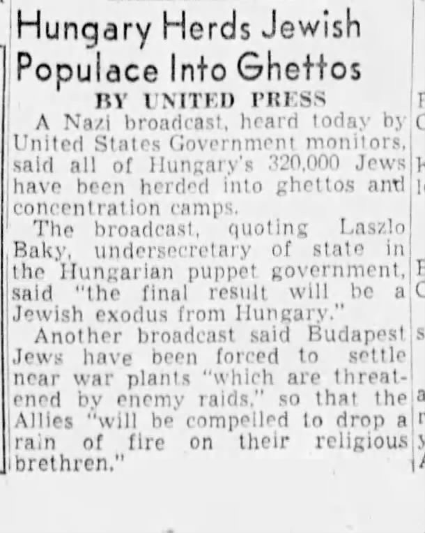Hungary Herds Jewish Populace Into Ghettos