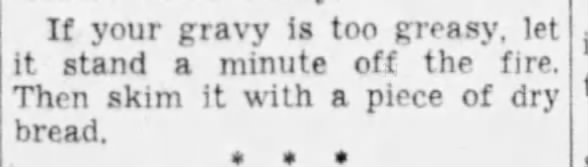 Tip: Remove extra grease from gravy (1949)
