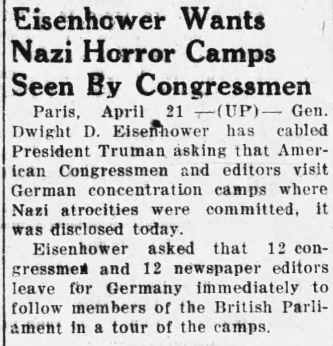 Eisenhower wants Nazi Horror Camps Seen by Congressmen