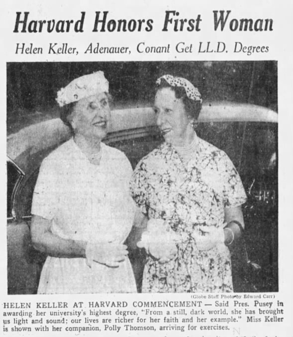 Helen Keller at Harvard Commencement - Page 1, The Boston Globe, 16 June 1955