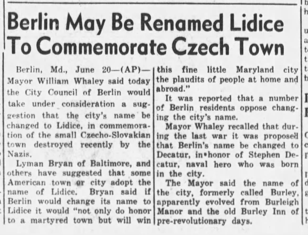 Berlin May Be Renamed Lidice To Commemorate Czech Town