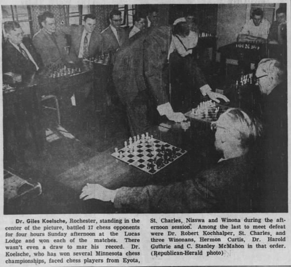 Dr. Giles Koelesche, Battles 17 Chess Opponents