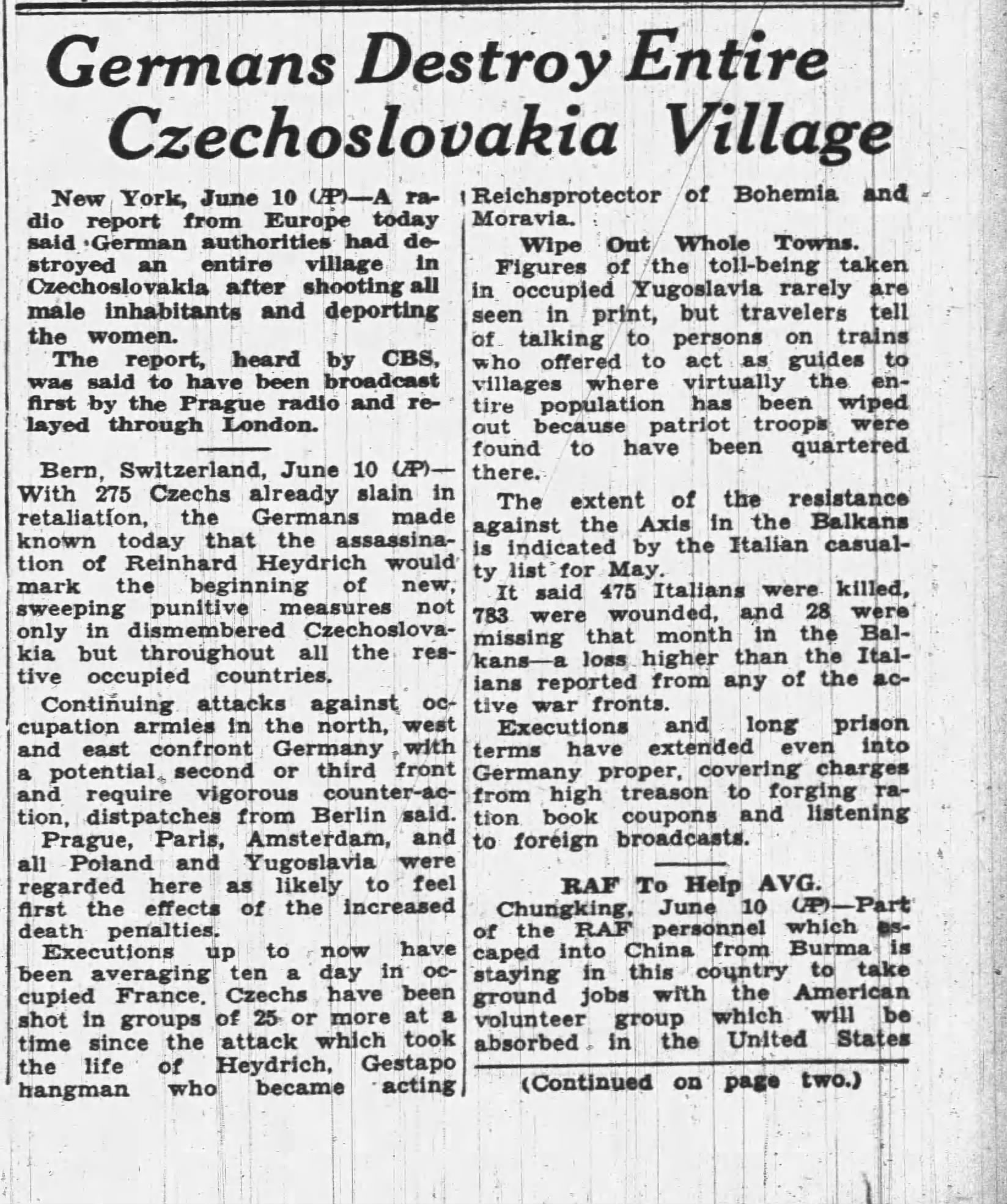 Germans Destroy Entre Czechoslovakia Village