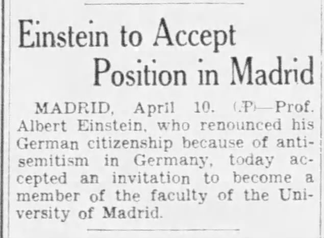 Einstein to Accept Position in Madrid