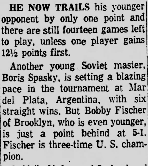 Boris Spassky vs Bobby Fischer - One Point Trailing