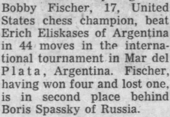 Bobby Fischer vs. Erich Eliskases in 44 Moves