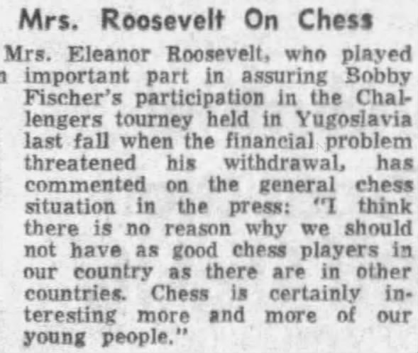 Mrs. Roosevelt On Chess