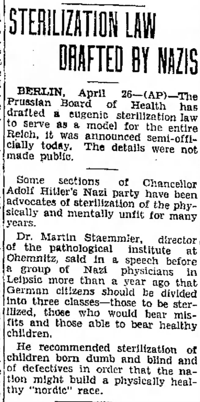 Sterilization Law Drafted By Nazis