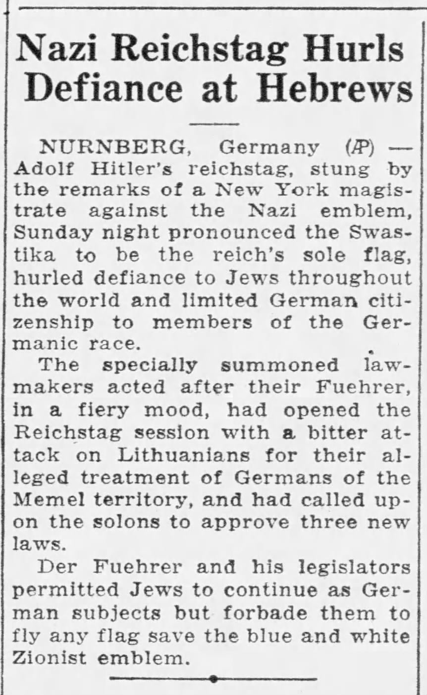 Nazi Reichstag Hurls Defiance at Hebrews