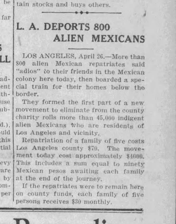 L. A. Deports 800 Alien Mexicans