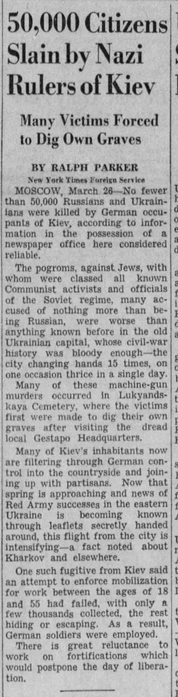 50,000 Citizens Slain by Nazi Rulers of Kiev