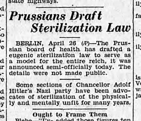 Prussians Draft Sterilization Law