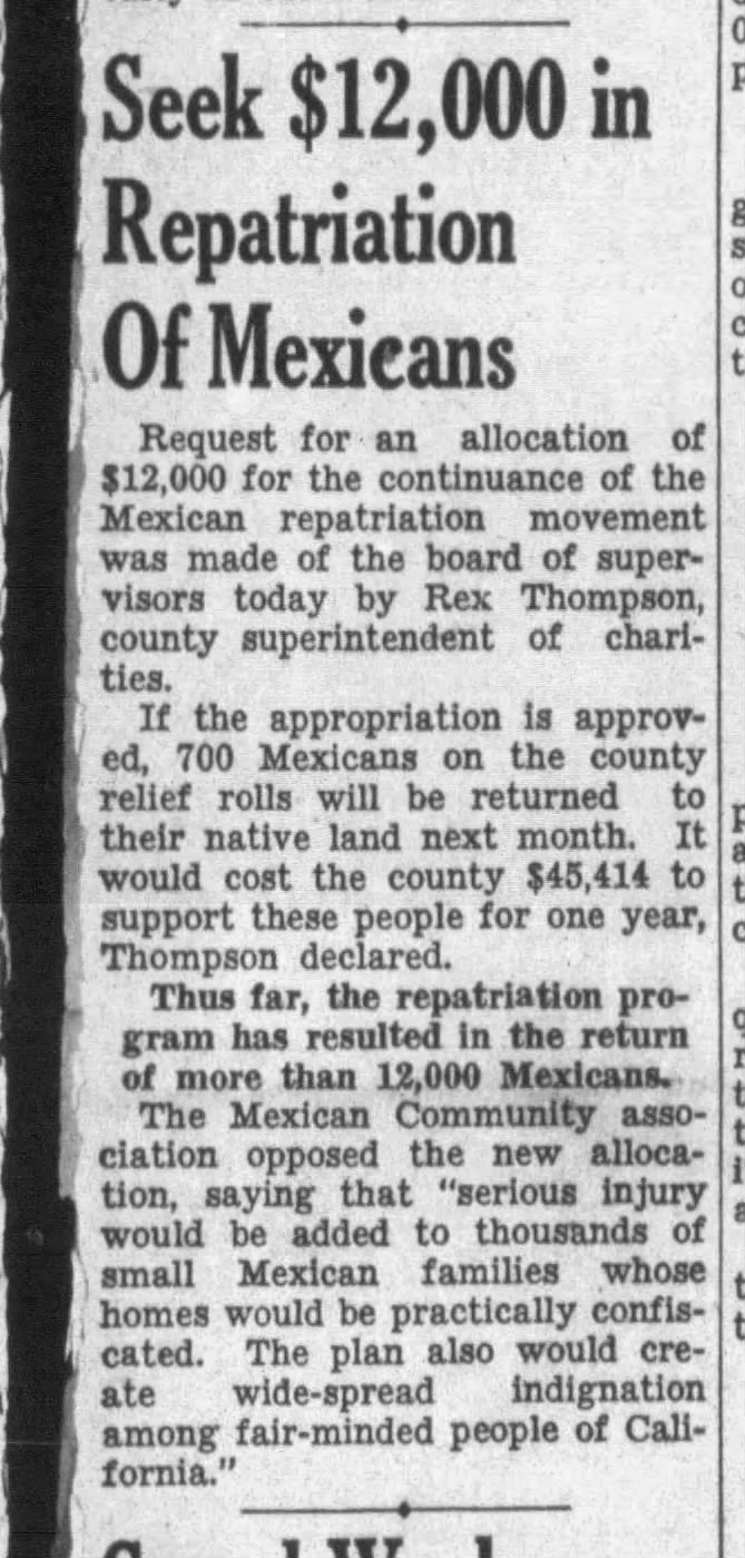 Seek $12,000 in Repatriation Of Mexicans