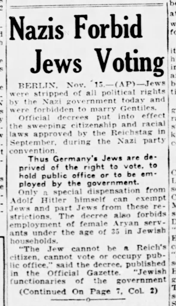 Nazis Forbid Jews Voting
