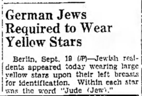 German Jews Required to Wear Yellow Stars