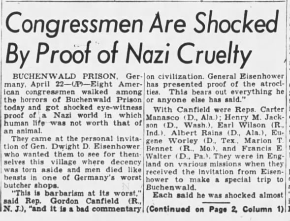Congressmen Are Shocked By Proof of Nazi Cruelty