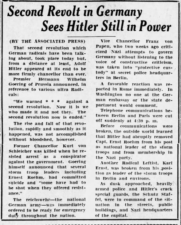 Second Revolt in Germany Sees Hitler Still in Power