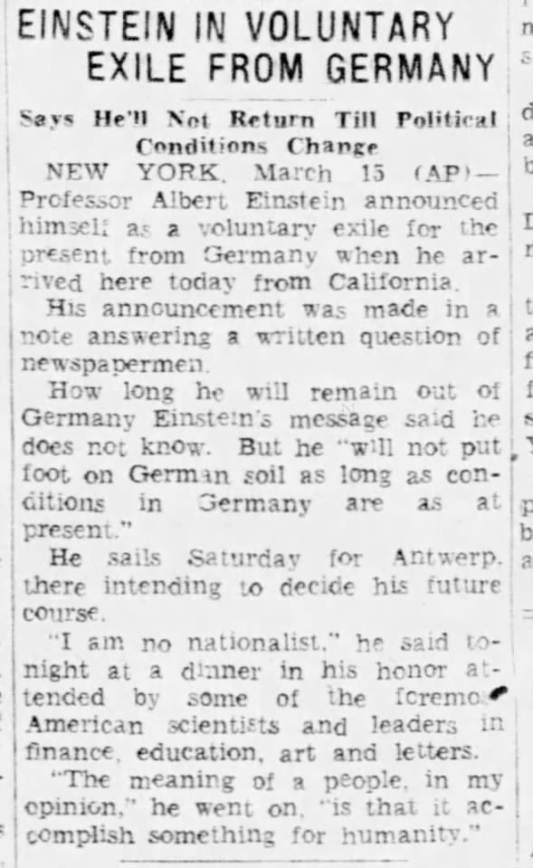 Einstein In Voluntary Exile From Germany