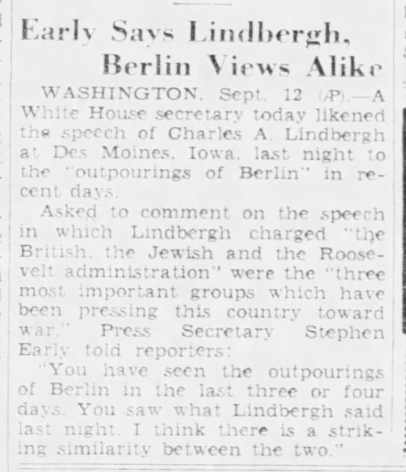 Early Says Lindbergh, Berlin Views Alike