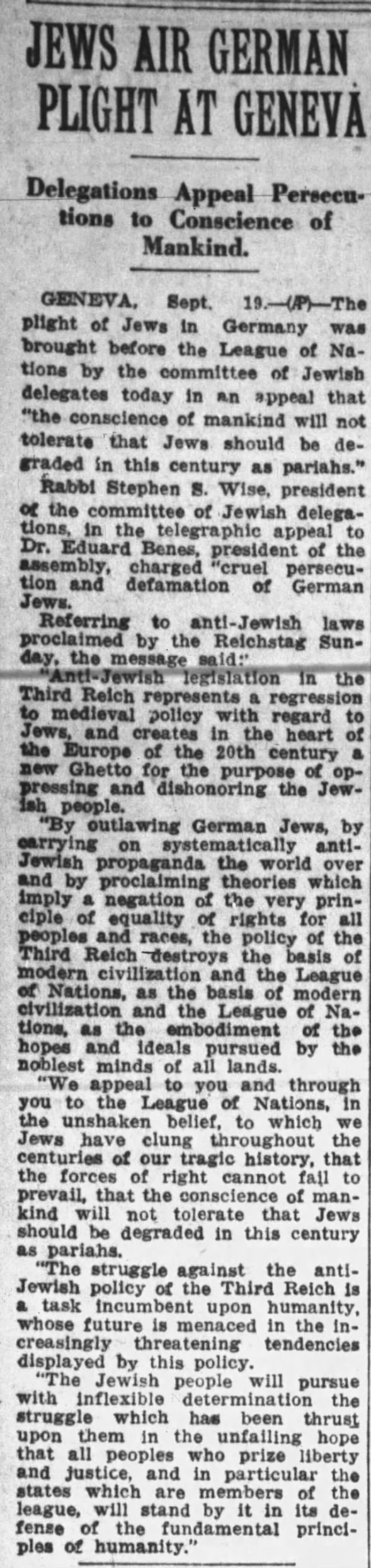 Jews Air German Plight At Geneva