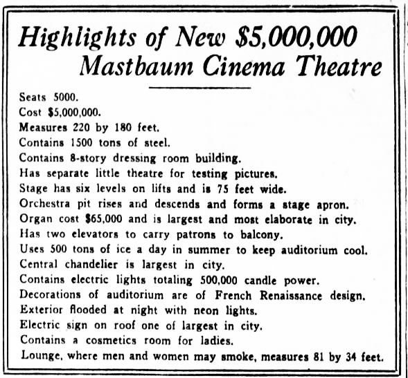 Facts about the Mastbaum theatre.