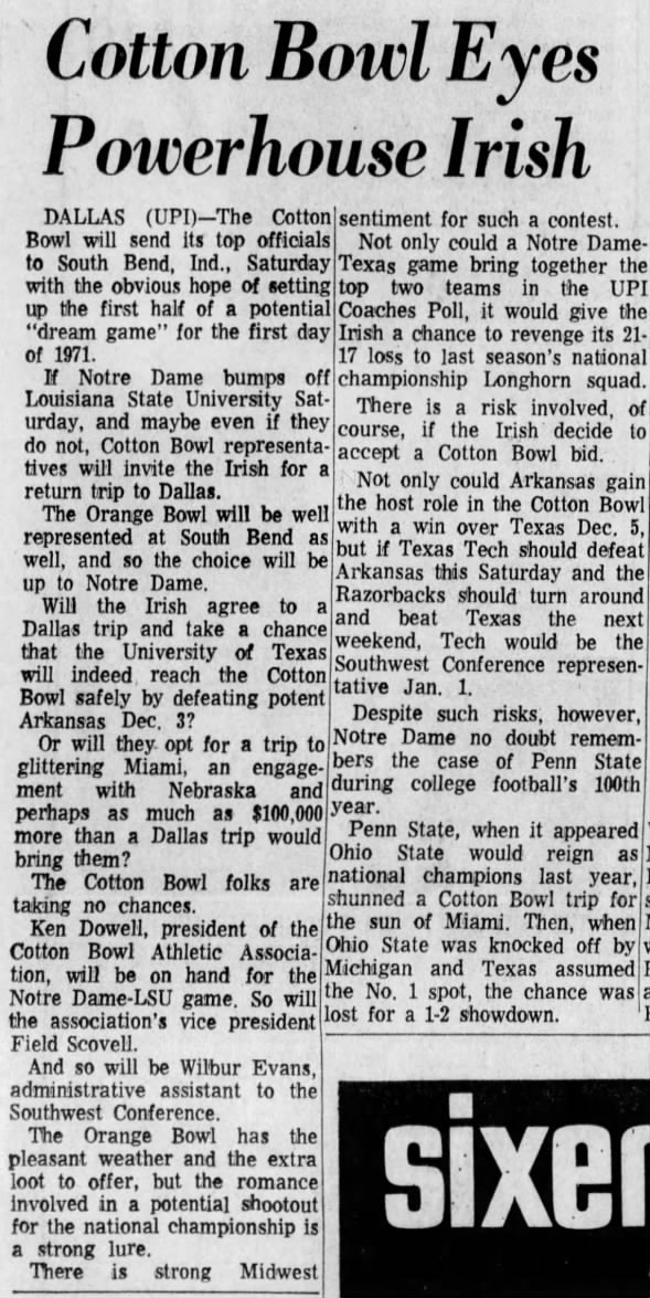 1971.11 Cotton Bowl and Notre Dame