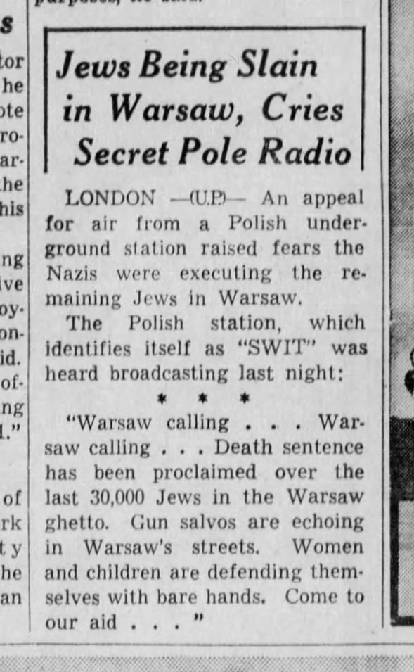 Jews Being Slain in Warsaw, Cries Secret Pole Radio