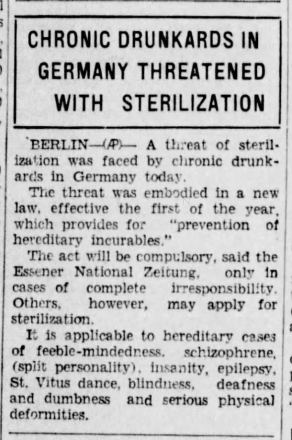 Chronic Drunkards in Germany Threatened with Sterilization