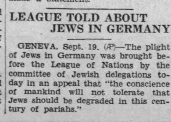League Told About Jews In Germany