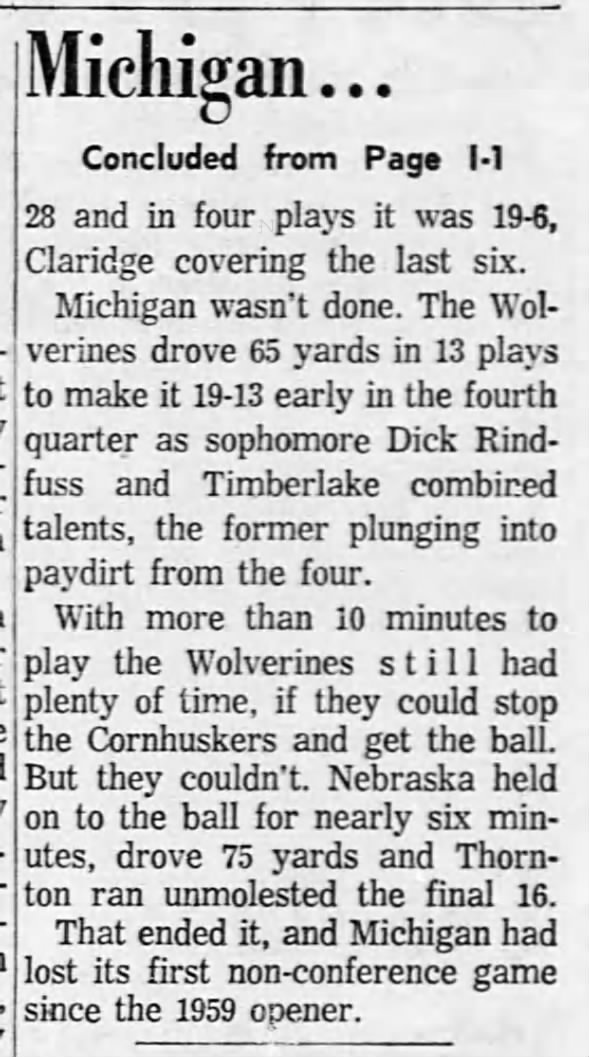 1962 Nebraska-Michigan football, Lansing 2