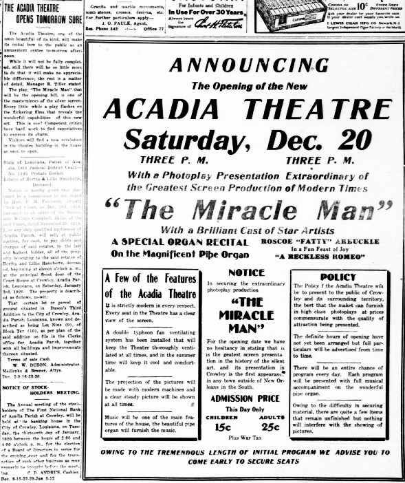 Acadia theatre opening