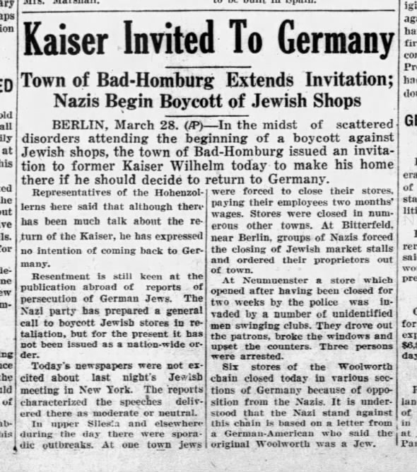 Kaiser Invited To Germany