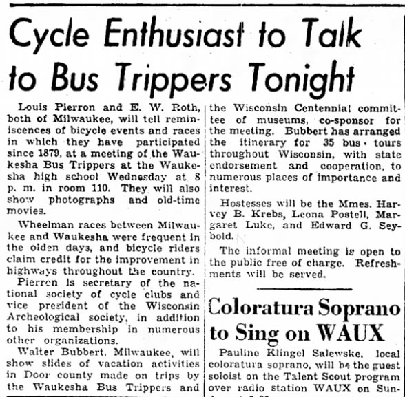 Cycle Enthusiast to Talk to Bus Trippers Tonight