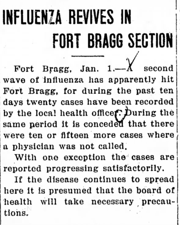 INFLUENZA REVIVES IN FORT BRAGG SECTION
spanish influenza