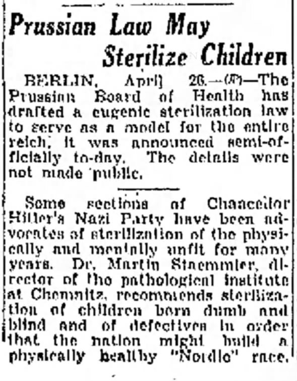 Prussian law may sterilize children