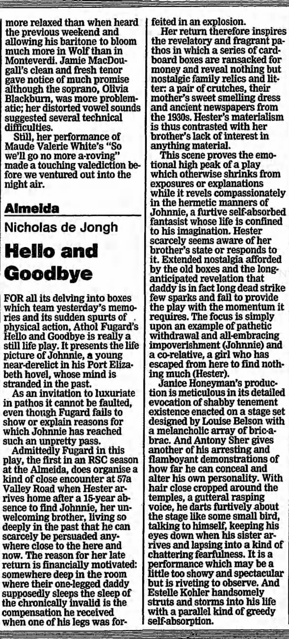 Nicholas de Jongh on Hello & Goodbye